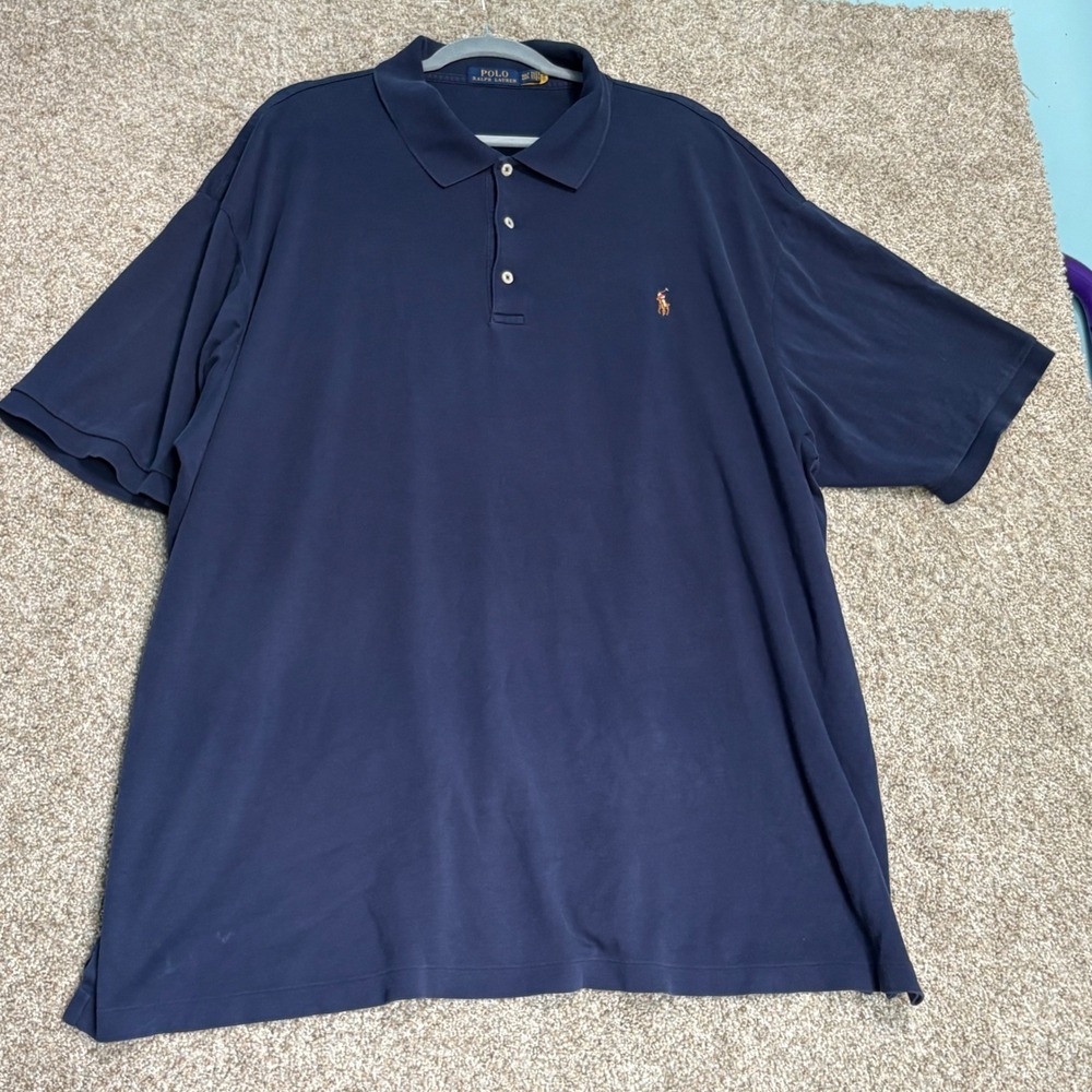 Polo Ralph Lauren Polo Shirt Mens 4XLT Navy Blue Short Sleeve Flesh Pony Logo - Picture 10 of 11